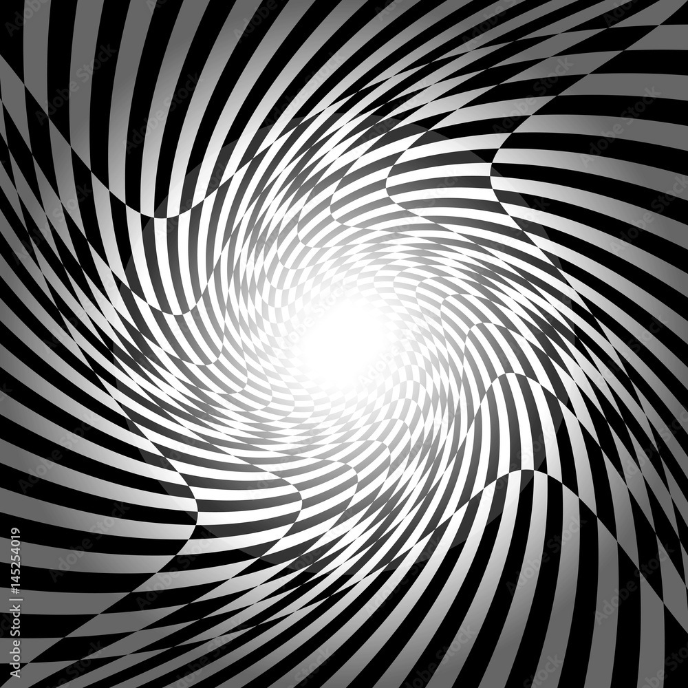Black and white checkered spiral pattern design for abstract background concept Black and white checkered spiral pattern design for abstract background concept