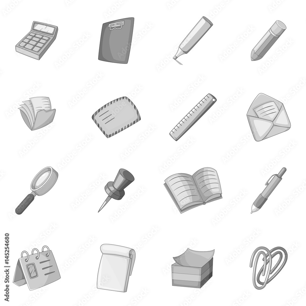Stationery icons set monochrome Stationery icons set monochrome