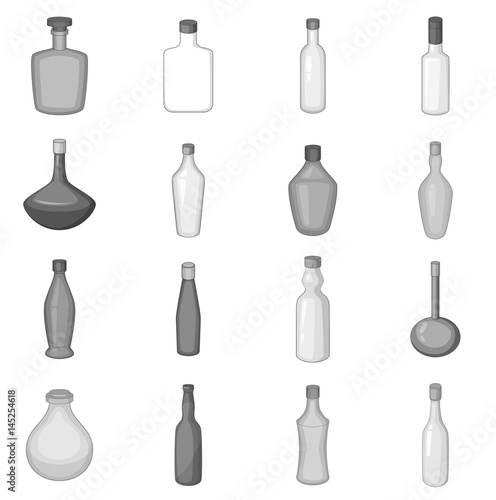Different bottles icons set monochrome