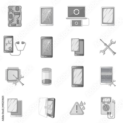 Broken phones fix icons set monochrome