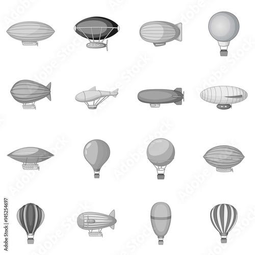 Vintage balloons icons set monochrome