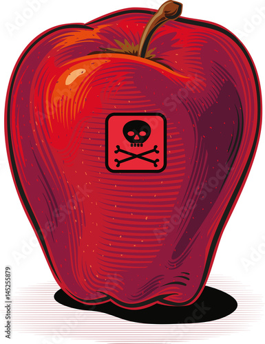 Red apple with skull, poisoned apple.