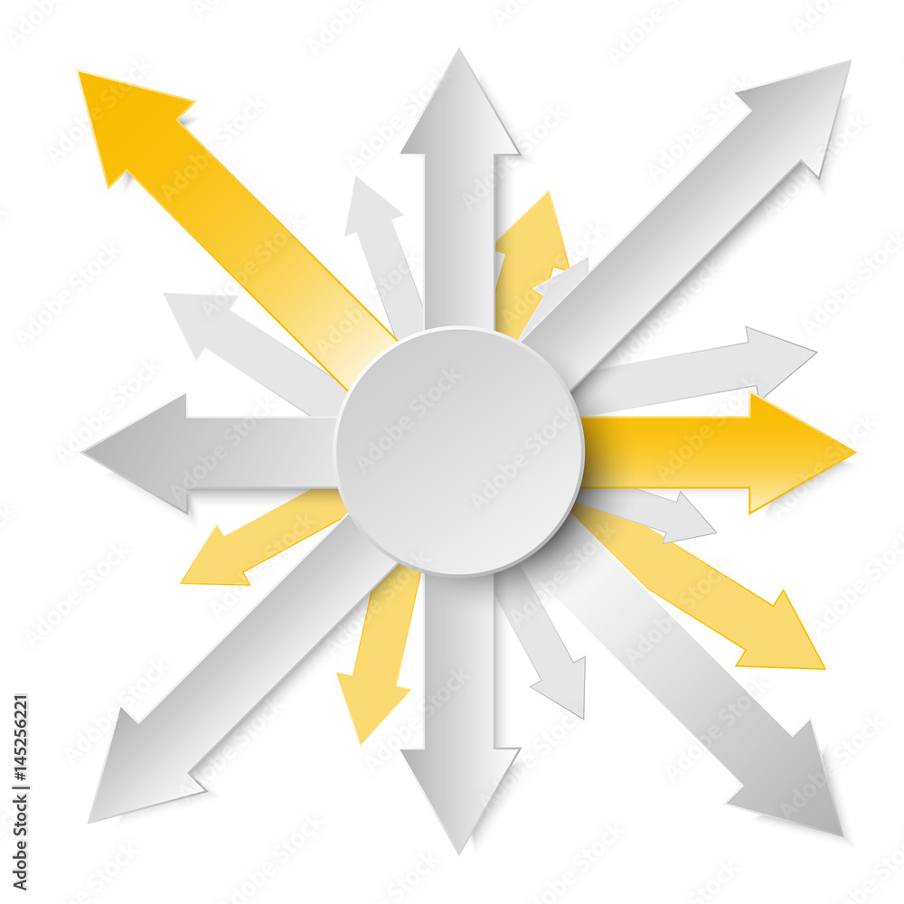3d yellow and grey arrows paper out from circle in the center for business graphic concept design 3d yellow and grey arrows paper out from circle in the center for business graphic concept design