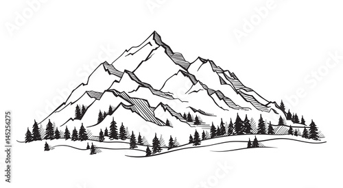 Vector mountain with texture. Sketch illustration with quote. The mountain are calling and i must go