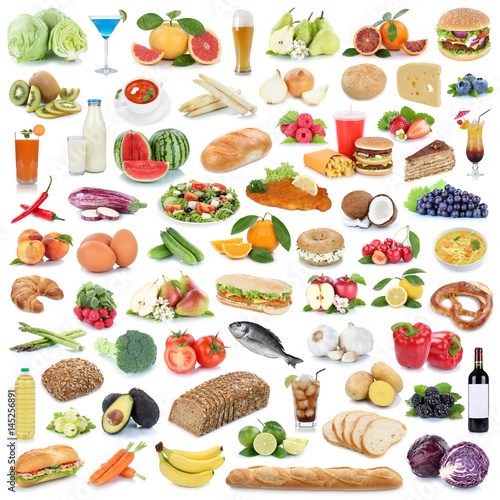 Sammlung Essen gesunde Ernährung Obst und Gemüse Früchte Lebensmittel Freisteller