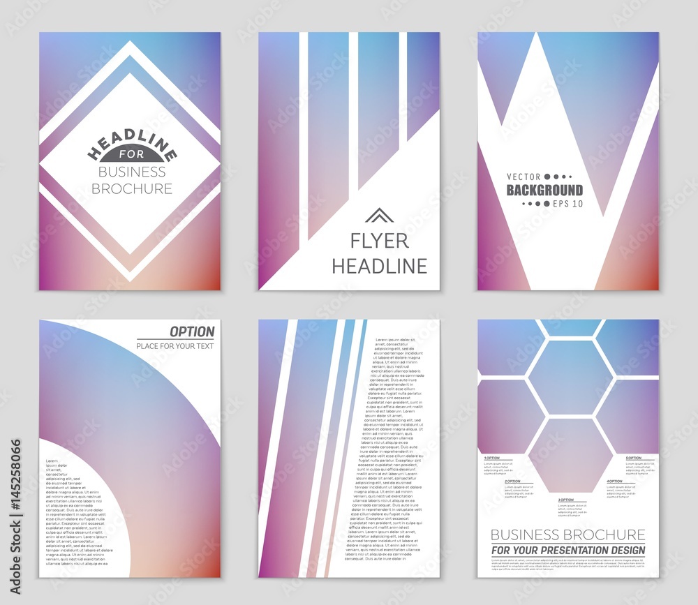 Fototapeta premium Abstract vector layout background set. For art template design, list, page, mockup brochure theme style, banner, idea, cover, booklet, print, flyer, book, blank, card, ad, sign, sheet,, a4