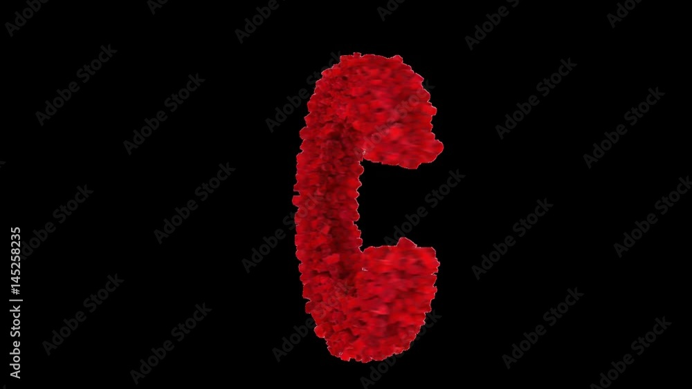 3D letter C made of red roses appearing and seamless turning with alpha channel 3D letter C made of red roses appearing and seamless turning with alpha channel