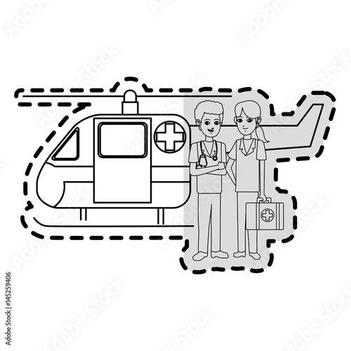 paramedics and ambulance helicopter icon image vector illustration design 