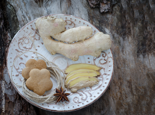 Ginger root and ginger biscuits
