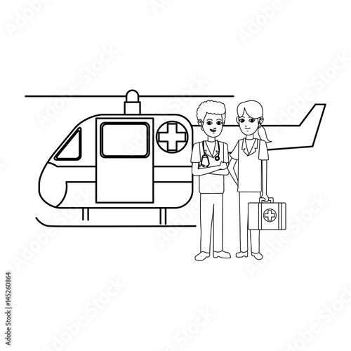 paramedics and ambulance helicopter icon image vector illustration design 