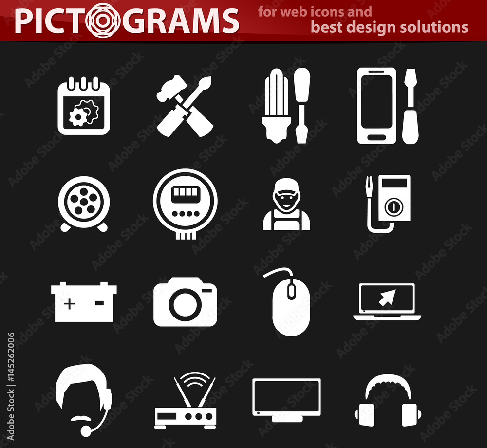 Electronics repair icons set Electronics repair icons set