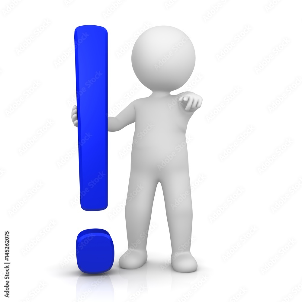 stickman man people 3d with blue exclamation mark point isolated on white background colorful in high resolution for business presentation and internet as icon sign stickman man people 3d with blue exclamation mark point isolated on white background colorful in high resolution for business presentation and internet as icon sign