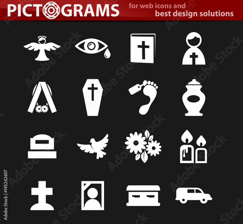 Funeral service icons set