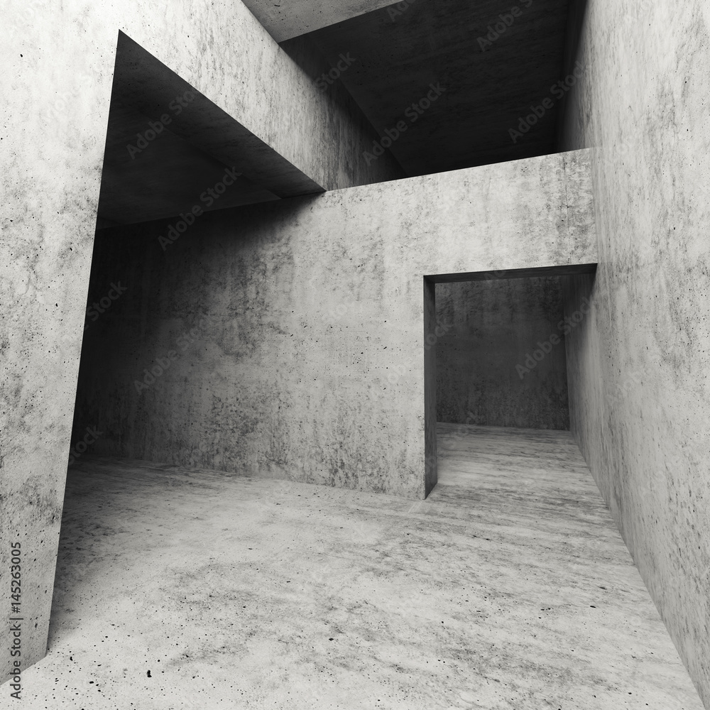 3d dark empty concrete interior with doorways 3d dark empty concrete interior with doorways