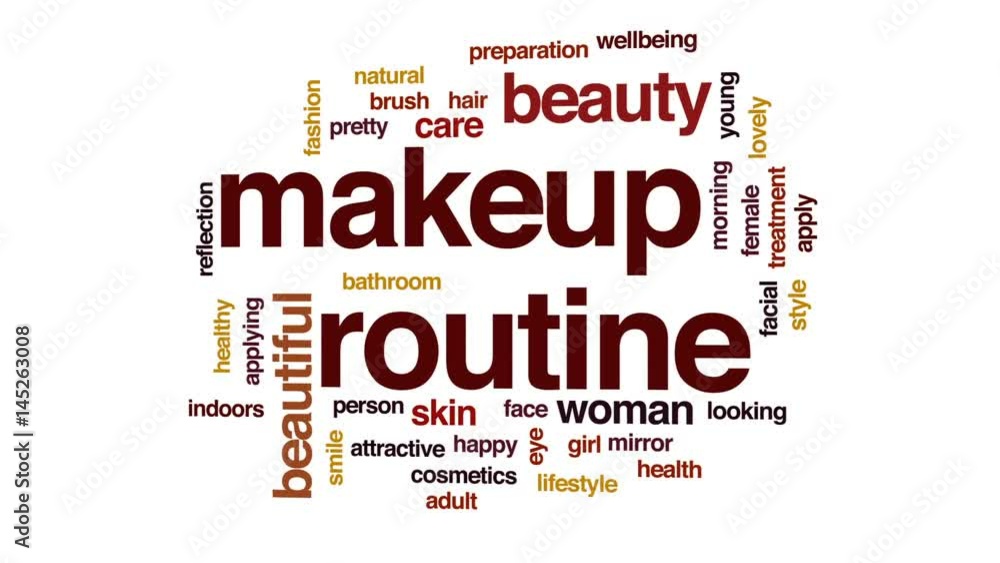 Makeup routine animated word cloud, text design animation. Makeup routine animated word cloud, text design animation.