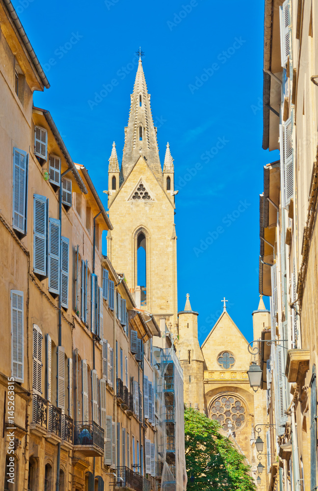 Typical narrow street in Aix en Provence, France