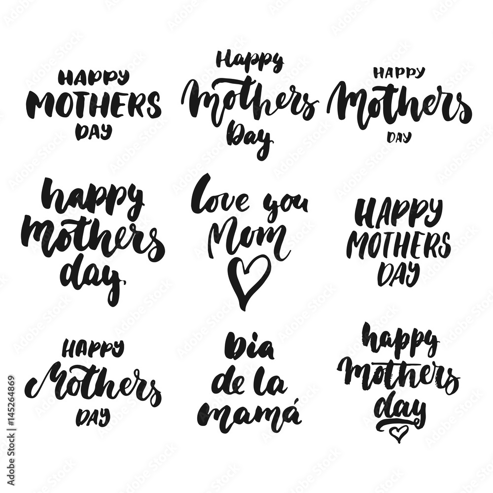 Happy Mother's Day - hand drawn lettering phrases set isolated on the white background. Fun brush ink inscription for photo overlays, greeting card or t-shirt print, poster design. Happy Mother's Day - hand drawn lettering phrases set isolated on the white background. Fun brush ink inscription for photo overlays, greeting card or t-shirt print, poster design.
