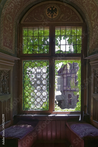 View from the ancient window of the castle park.