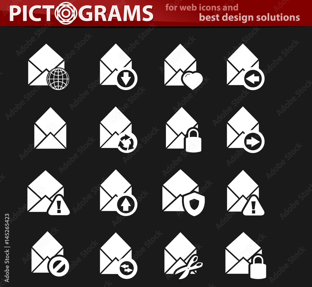 Mail and envelope icons set Mail and envelope icons set