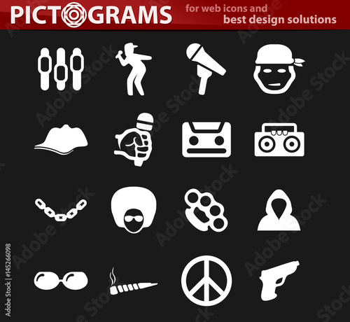 Rap hip hop music icons set