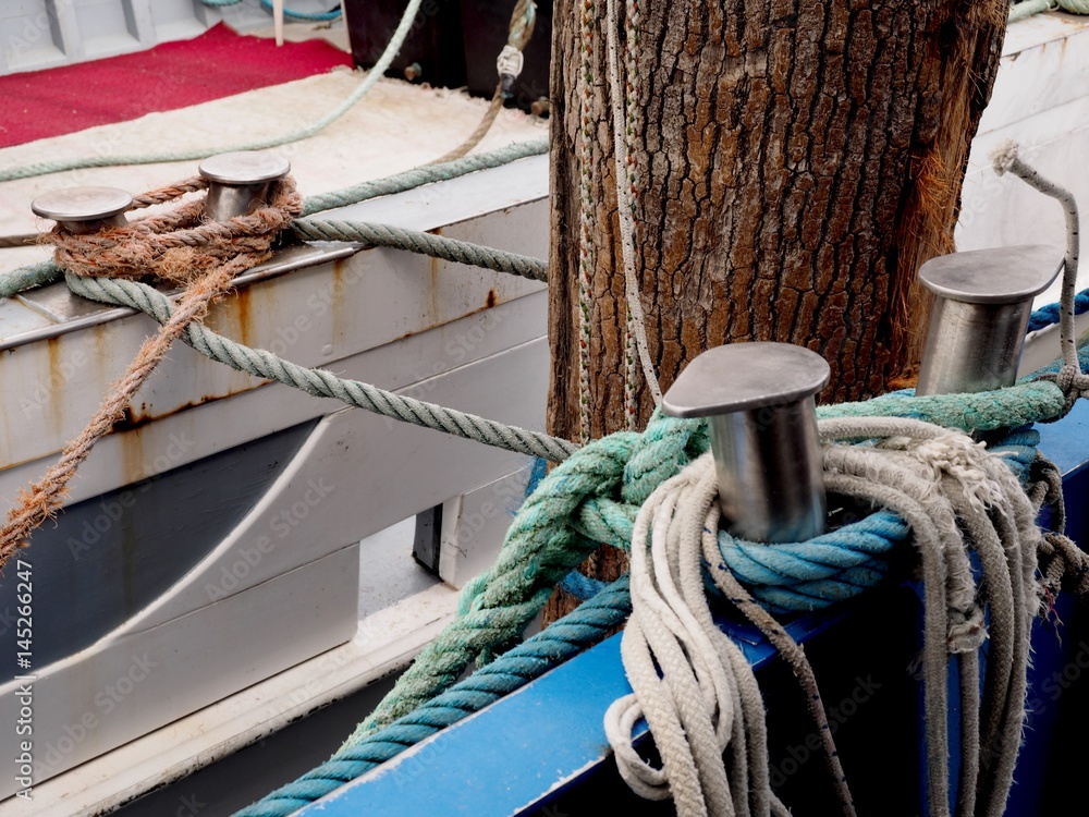 Obraz premium Two fishing boats moored in the harbor