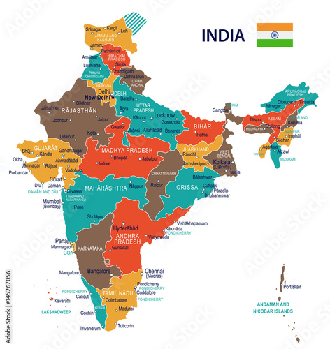India - map and flag – illustration