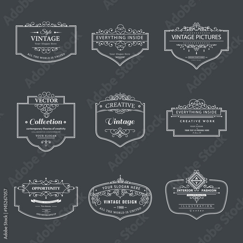 Frame classic template. Vintage contour blank frames and labels. Vintage elements design for cafe, restaurant, boutique, hotel, shop, jewelry. Vector retro elements