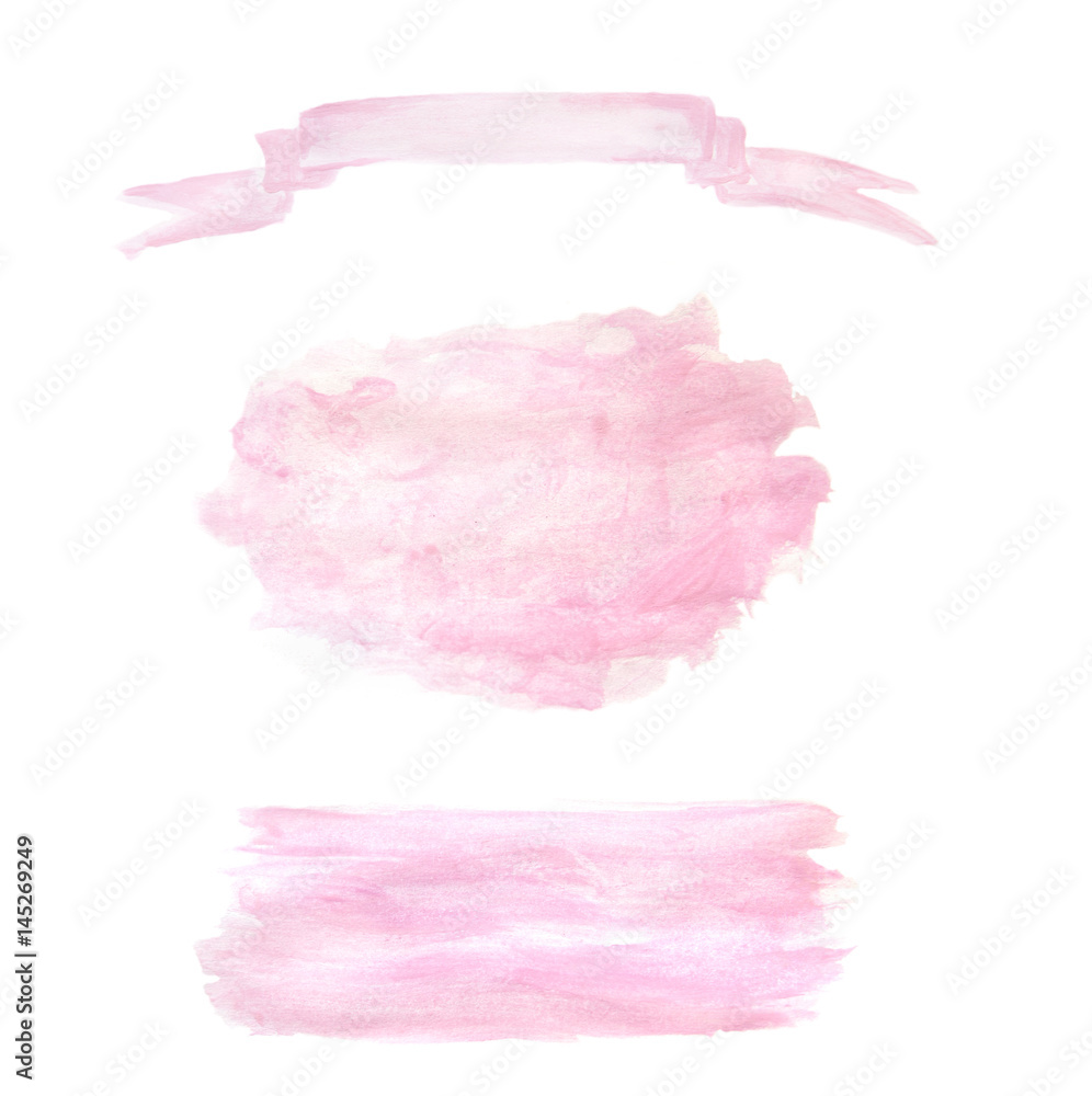 Set of abstract pink watercolor backgrounds with strip, line and cloud for design