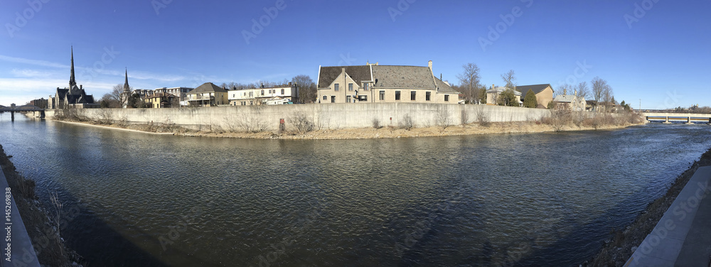 Fototapeta premium Old mill along Grand River, Cambridge, Ontario, Canada