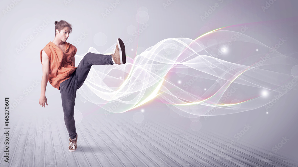 Urban breakdancer dancing with white lines Urban breakdancer dancing with white lines