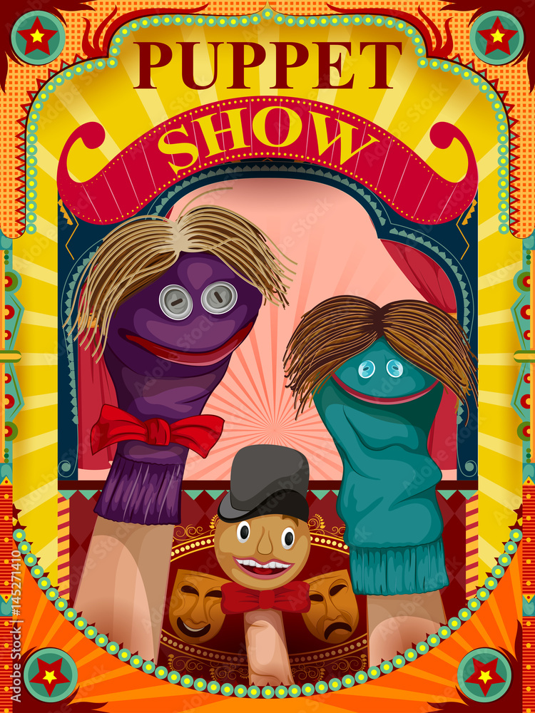 Obraz premium Vintage retro Puppet Show banner poster design