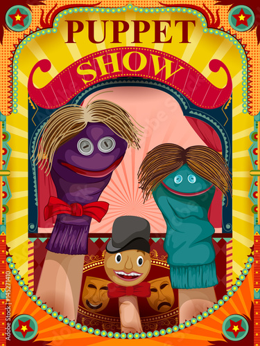 Vintage retro Puppet Show banner poster design