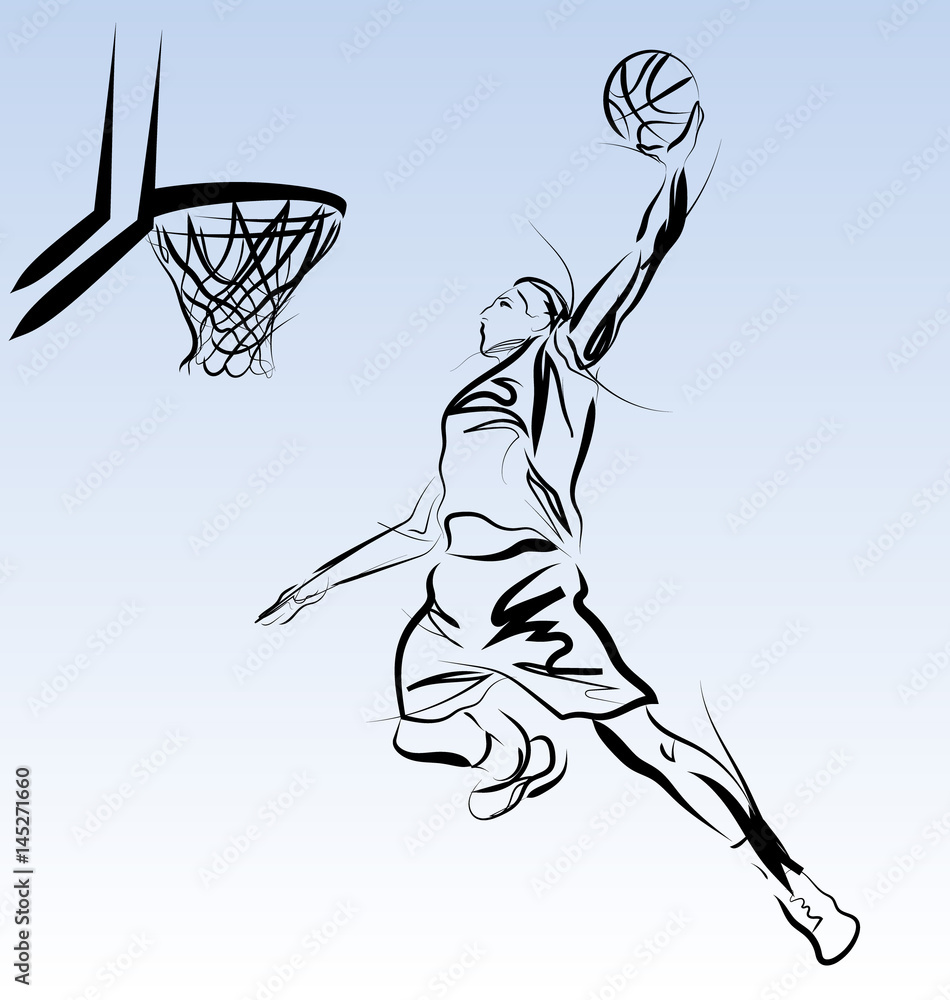 Naklejka premium Vector line sketch of a basketball player