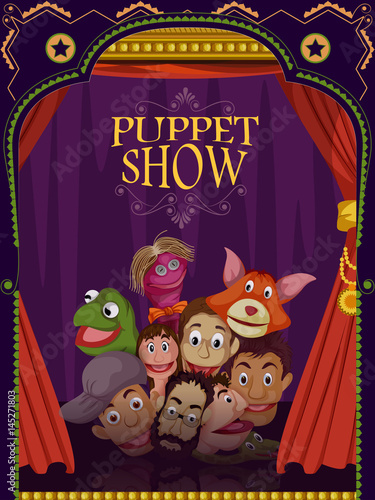 Vintage retro Puppet Show banner poster design