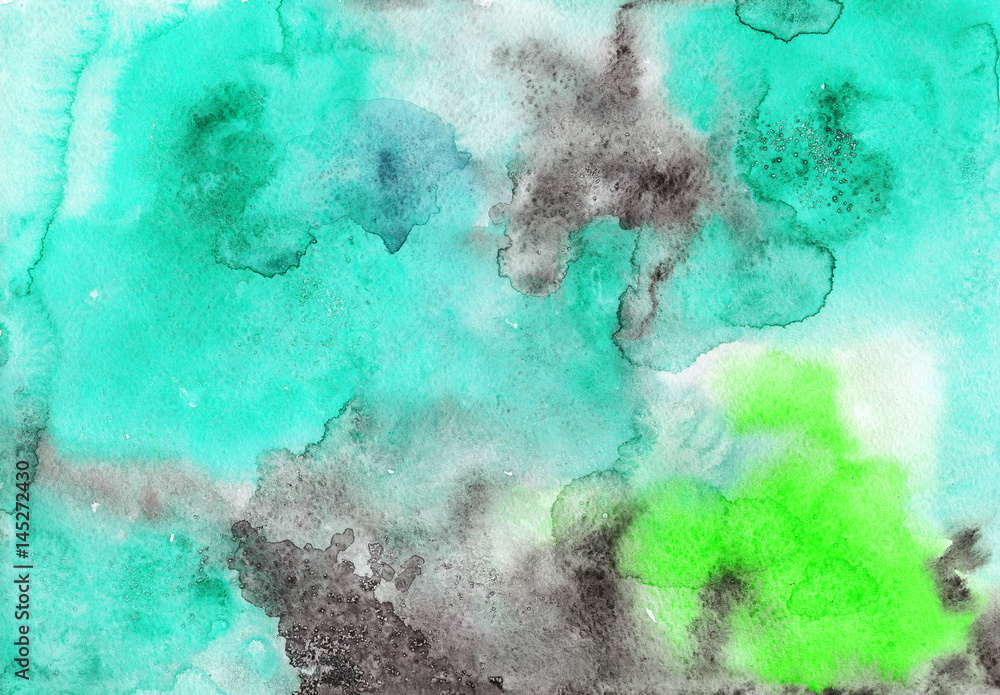 Obraz premium Abstract hand-made watercolor green, gray and mint texture. Background for design