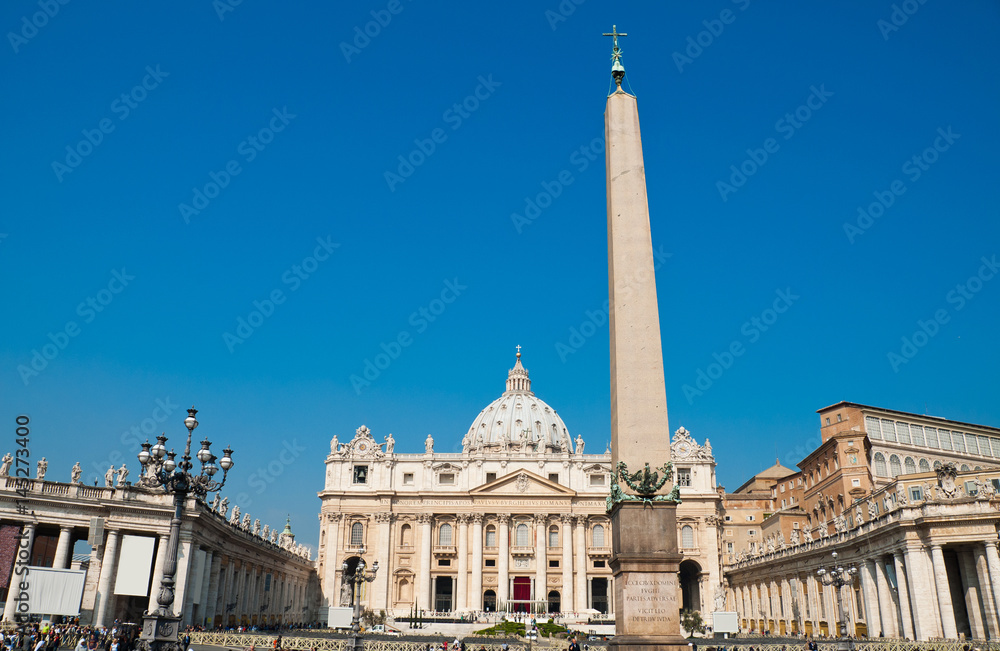 Facade of the Vatican, St Peter of Rome, Italy - Piazza San Pietro on a blue sky