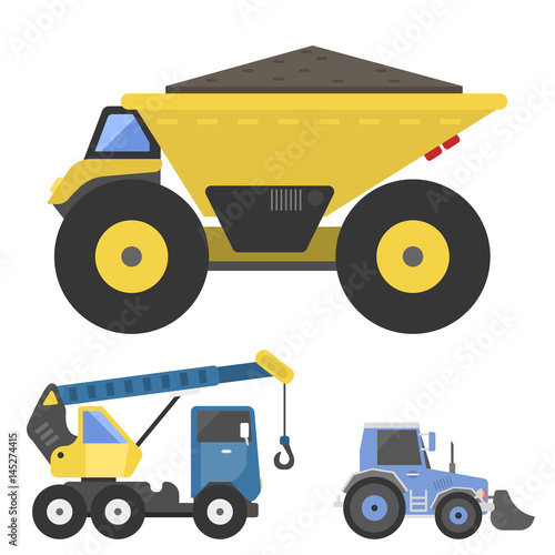 Construction delivery truck transportation vehicle mover road machine equipment vector.