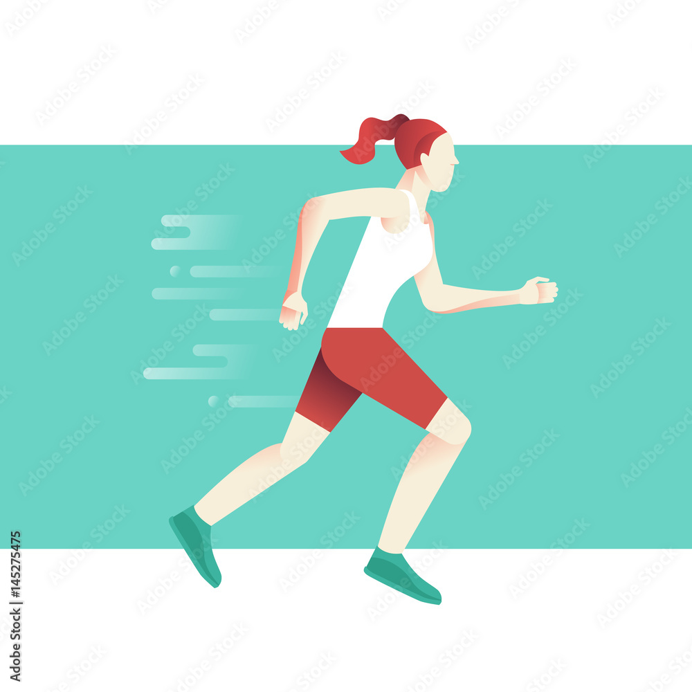 Woman running marathon concept - sport poster