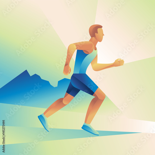 Man running marathon concept - sport poster