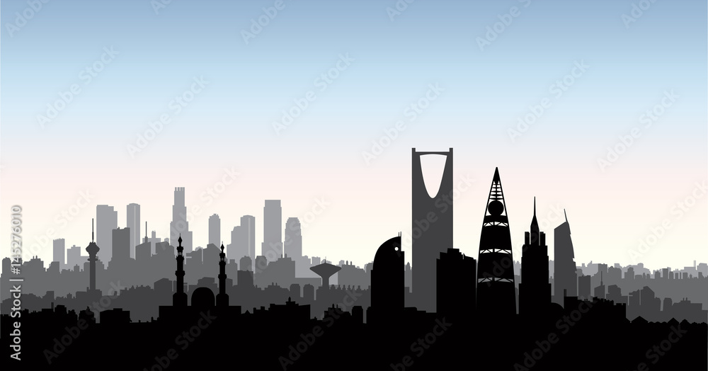 Riyadh city skyline. Cityscape silhouette with landmarks background