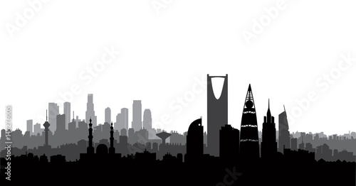 Riyadh city skyline. Cityscape silhouette, landmarks. Urban background photo