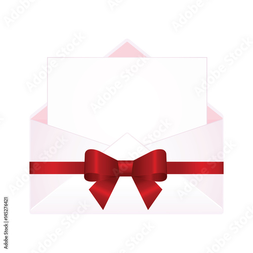Envelope with Clean Card and Red Bow Ribbon. Vector  image.