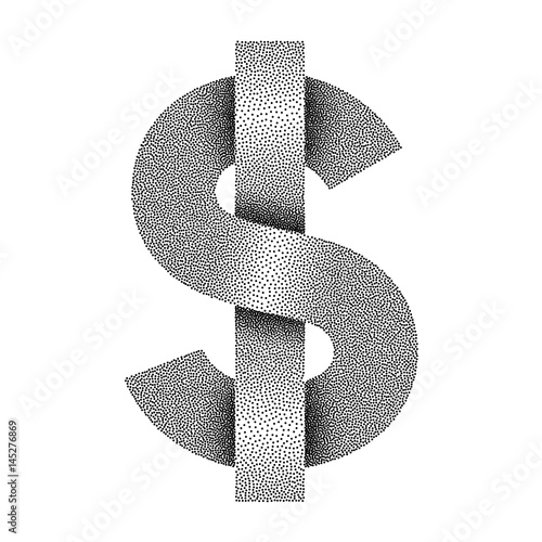 Stippled dollar sign icon. Dollar currency symbol. Vector illustration.