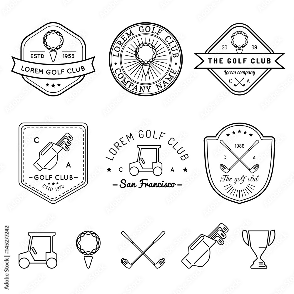 Vector golf logos set. Sports club linear illustrations collection for ...