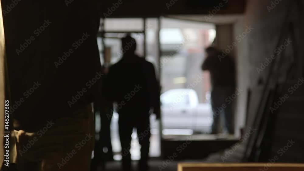 Carpenters Carrying Pane of Glass Past Camera Carpenters Carrying Pane of Glass Past Camera