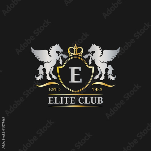 Vector monogram logo template. Luxury letter design. Graceful vintage character with pegasus symbols illustration.