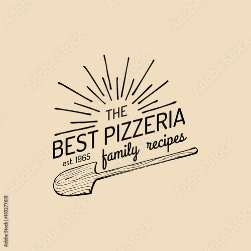 Pizza logo. Vector family pizzeria emblem, icon. Vintage hipster italian food label.