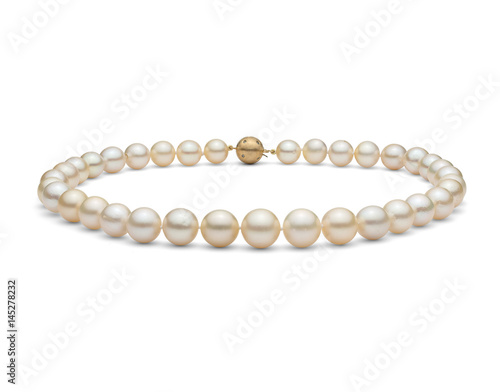 Round graduated luster pearl necklace with diamond yellow gold ball clasp - crea Fototapet