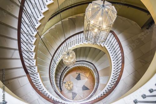Top view of vintage spiral staircase