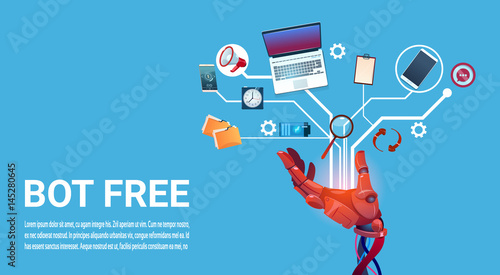 Chat Bot Free Robot Virtual Assistance Of Website Or Mobile Applications, Artificial Intelligence Concept Flat Vector Illustration